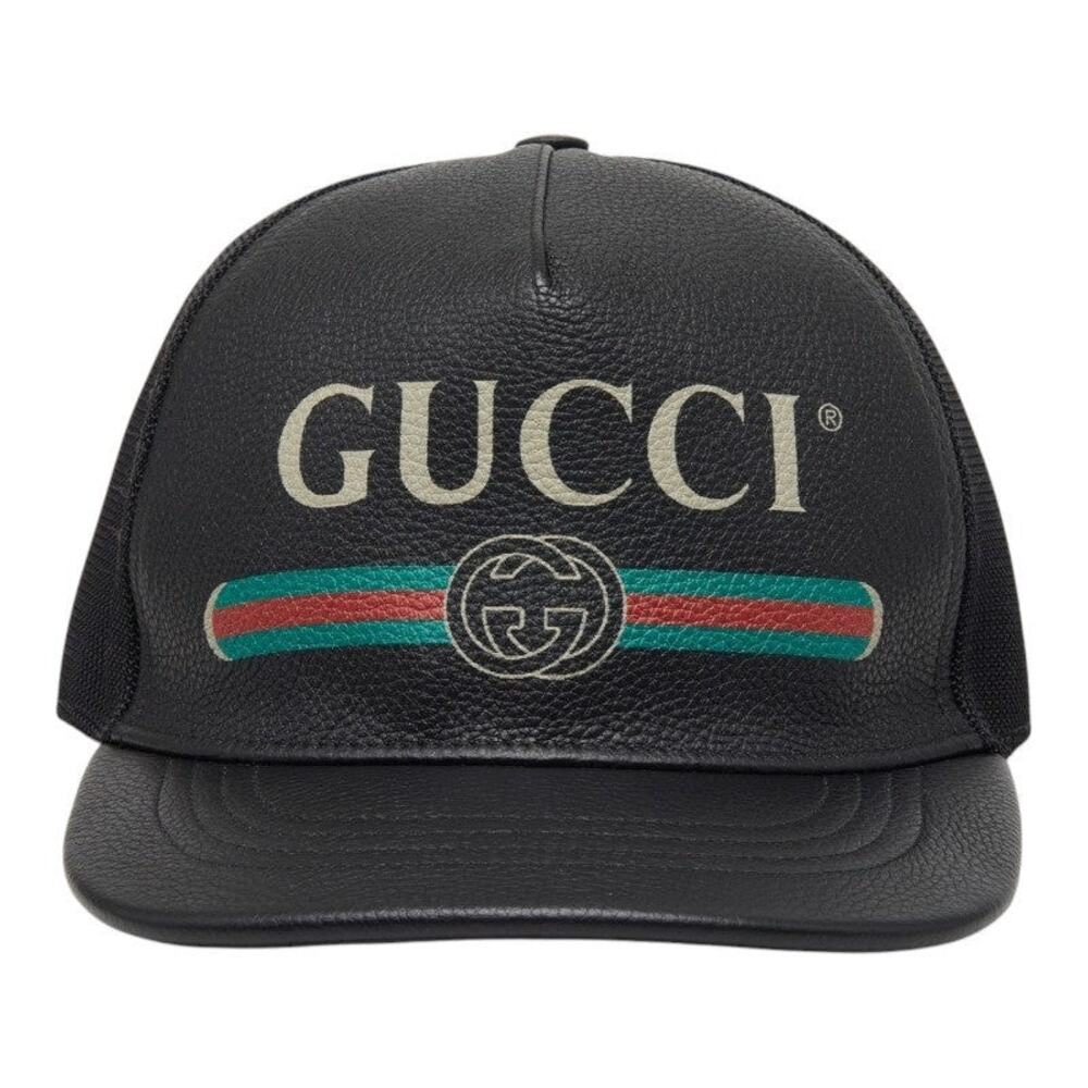 Gucci Leather Interlocking G Web Baseball Cap Black
